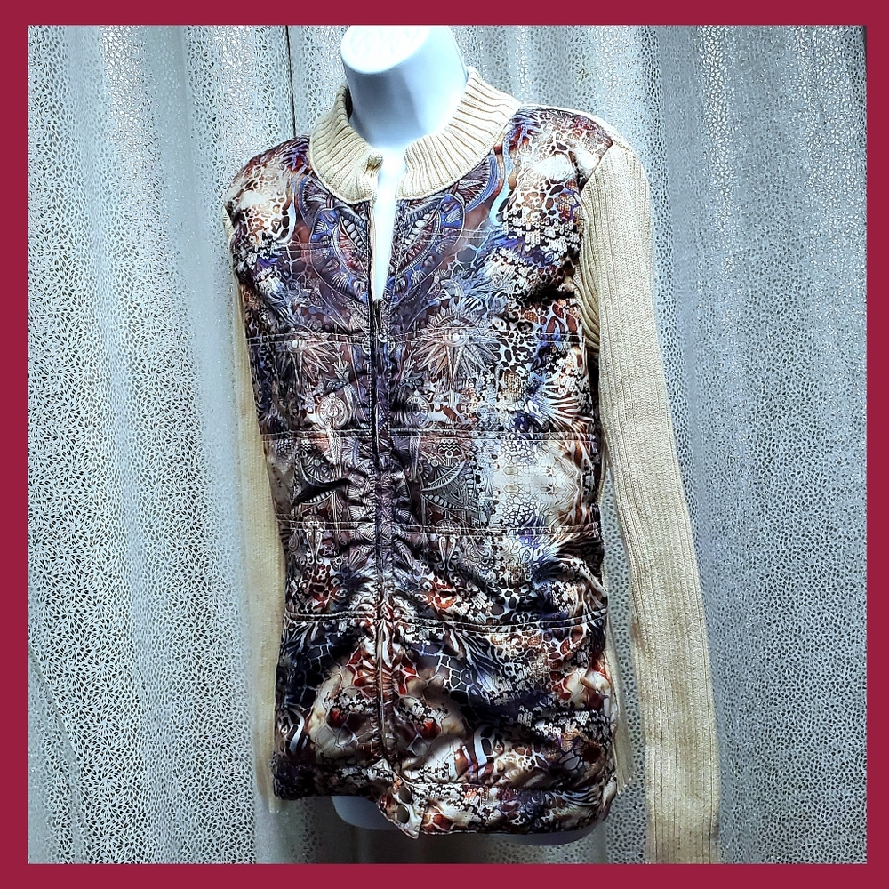 Sweater Jacket Art Nouveau Print Full Zipper